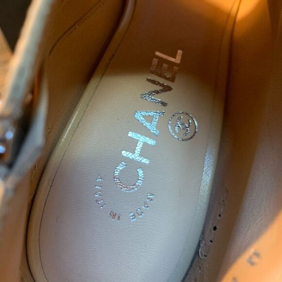 CHANEL NEW Open Toe Leather Ankle Boot Bootie Black & Tan CC Logo EU 38 US 7-7.5 - Picture 10 of 12